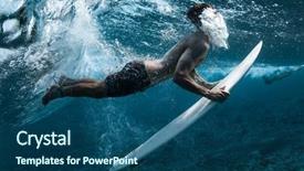  Presentation with water wave - PPT theme consisting of diving board - surfer performs dive the duck background and a ocean colored foreground