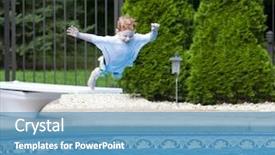  Presentation with diving board - Audience pleasing PPT theme consisting of diving board - young fearless boy jumping backdrop and a teal colored foreground