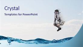 Presentation with water management - Presentation design consisting of diving mask jumping in water background and a sky blue colored foreground