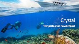  Presentation with divers - Amazing PPT theme having underwater coral reef with scuba backdrop and a teal colored foreground