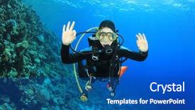  Presentation with fun - Amazing presentation theme having young woman scuba diver having backdrop and a ocean colored foreground