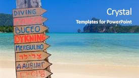  Presentation with chinese language - Theme enhanced with diving sign in several languages background and a teal colored foreground