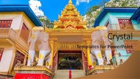  Presentation with monastery - Amazing slide deck having division - entrance to taung kalat monastery backdrop and a gold colored foreground