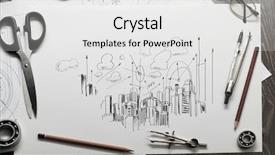  Presentation with hand tools - Cool new PPT theme with divisor - architectural hand drawn project backdrop and a white colored foreground