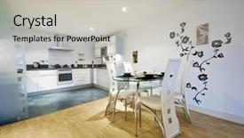 Presentation with kitchen design - Cool new PPT theme with divisor - designer kitchen and dining room backdrop and a light gray colored foreground