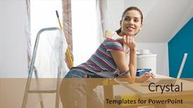  Presentation with diy - PPT theme featuring diy - young woman portrait while painting background and a gold colored foreground