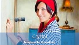  Presentation with diy - Slide set enhanced with diy fashion woman with nail and hammer on grunge house background and a teal colored foreground