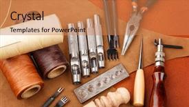  Presentation with leather craft - Audience pleasing PPT theme consisting of diy leather craft tool backdrop and a coral colored foreground