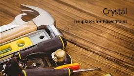  Presentation with diy - Audience pleasing slide set consisting of diy tools laid out on table shot in studio backdrop and a red colored foreground