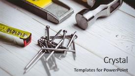  Presentation with diy - Presentation design enhanced with diy tools laid out on table shot in studio background and a light gray colored foreground