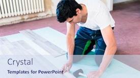  Presentation with diy - PPT theme consisting of diy workman flooring apartment floor background and a sky blue colored foreground