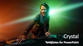  Presentation with music vinyl - Presentation theme enhanced with dj - cute dj woman having fun background and a black colored foreground