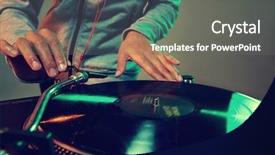  Presentation with vinyl - Slide set with dj - dj hands on equipment deck background and a gray colored foreground