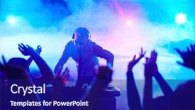  Presentation with dancing - Colorful slide deck enhanced with dj - energetic deejay standing in front backdrop and a navy blue colored foreground