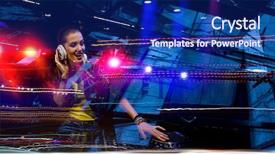  Presentation with female leader social media - Beautiful PPT theme featuring dj - female dj in nightclub mixed backdrop and a navy blue colored foreground