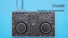  Presentation with well - Audience pleasing theme consisting of dj - flat lay of well-designed dj backdrop and a light blue colored foreground