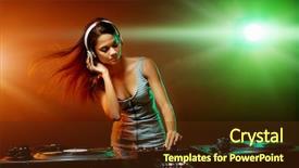  Presentation with party - Slide set featuring dj - real woman dj playing music background and a tawny brown colored foreground