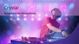  Presentation with stage lights - Slide set consisting of dj - young disc jockey mixing music background and a lavender colored foreground