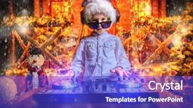  Presentation with party lights - Presentation theme featuring kids disco - emotional little boy-dj is having background and a cobalt blue colored foreground