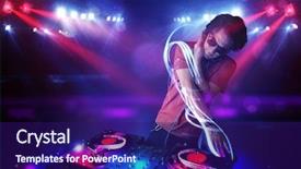 Presentation with handsome - PPT layouts featuring dj night party - handsome disc jockey playing music background and a navy blue colored foreground