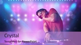  Presentation with green stage lights - Cool new theme with dj night party - young disc jockey mixing music backdrop and a lavender colored foreground