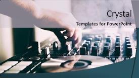  Presentation with festival music band hands playing - Cool new PPT theme with dj playing music at mixer backdrop and a light gray colored foreground
