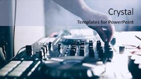  Presentation with party - Slide set enhanced with dj playing music at mixer background and a light blue colored foreground