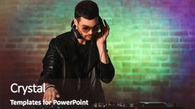  Presentation with festival music band hands playing - PPT theme consisting of dj playing music at mixer background and a wine colored foreground