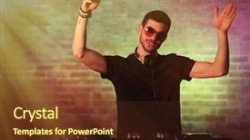  Presentation with festival music band hands playing - Beautiful PPT theme featuring dj playing music at mixer backdrop and a tawny brown colored foreground