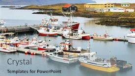  Presentation with fishing boats - Slide set enhanced with djupivogur iceland - september 15 2019 fishing boats in the port of djupivogur in east iceland europe background and a light blue colored foreground