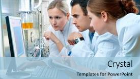  Presentation with laboratory - Colorful presentation theme enhanced with dna - group of scientists working backdrop and a light blue colored foreground