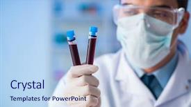 Presentation with testing blood - Presentation design with dna - lab assistant testing blood samples background and a sky blue colored foreground