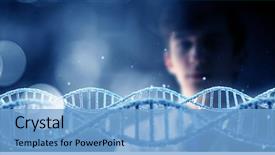  Presentation with science - Colorful slides enhanced with dna - man science technologist in laboratory backdrop and a light blue colored foreground