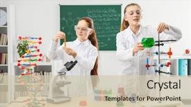  Presentation with chemistry - Amazing PPT layouts having dna - school girls at workplace backdrop and a soft green colored foreground