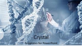  Presentation with media - Presentation theme enhanced with dna - woman doctor use tablet mixed background and a light blue colored foreground