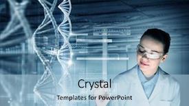  Presentation with laboratory - Slides having dna - woman science technologist in laboratory background and a light blue colored foreground