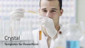  Presentation with scientist - PPT theme with dna - young man scientist in chemistry background and a light gray colored foreground