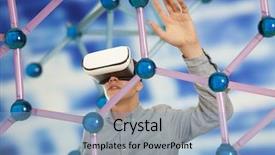  Presentation with virtual reality - PPT layouts consisting of reality glasses within the molecular background and a light blue colored foreground