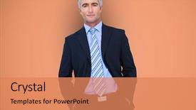  Presentation with dna animation - Cool new PPT theme with dna animation - digital composite of confident businessman backdrop and a coral colored foreground