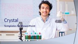  Presentation with dna bacteria - Presentation theme with dna bacteria - young chemist working background and a sky blue colored foreground