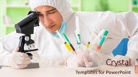  Presentation with gmo - Presentation design with dna bird - lab assistant testing gmo chicken background and a  colored foreground