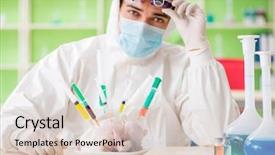  Presentation with gmo - Audience pleasing presentation design consisting of dna bird - lab assistant testing gmo chicken backdrop and a  colored foreground