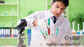  Presentation with gmo - Cool new slide set with dna bird - lab assistant testing gmo chicken backdrop and a  colored foreground