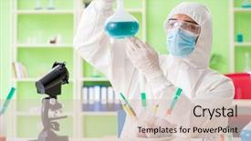  Presentation with gmo - Presentation design enhanced with dna bird - lab assistant testing gmo chicken background and a  colored foreground