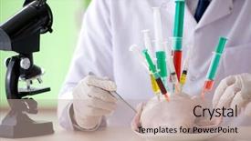  Presentation with gmo - Presentation consisting of dna bird - lab assistant testing gmo chicken background and a  colored foreground