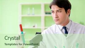  Presentation with gmo - Audience pleasing slide deck consisting of dna bird - lab assistant testing gmo chicken backdrop and a  colored foreground