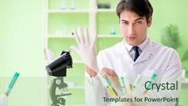  Presentation with gmo - Slide set consisting of dna bird - lab assistant testing gmo chicken background and a  colored foreground