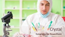  Presentation with gmo - Cool new slide set with dna bird - lab assistant testing gmo chicken backdrop and a  colored foreground