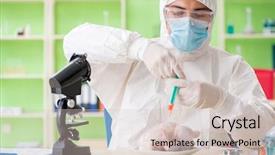  Presentation with gmo - Theme enhanced with dna bird - lab assistant testing gmo chicken background and a  colored foreground