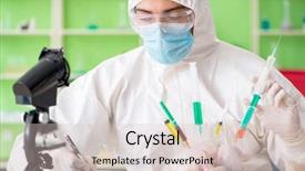  Presentation with gmo - Colorful slide set enhanced with dna bird - lab assistant testing gmo chicken backdrop and a  colored foreground